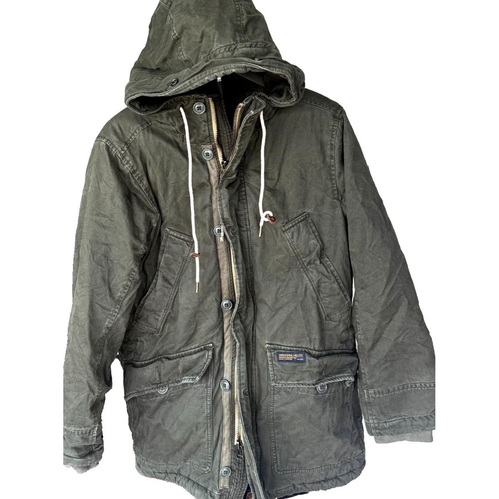 Vintage Y2K Abercrombie & Fitch Mens XS Olive Green Hooded Parka Sherpa  Lined
